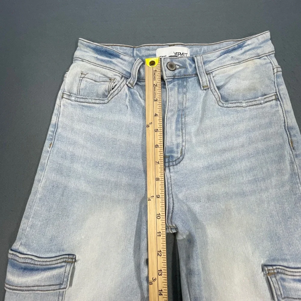 Vervet Light Wash High Rise Cargo Straight Leg Jeans Women 26